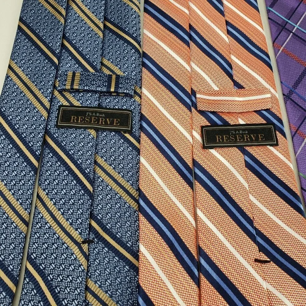 Jos A Bank Reserve 100% Silk Necktie *LOT OF 3* Blue Orange Purple 3 x 59 Tie